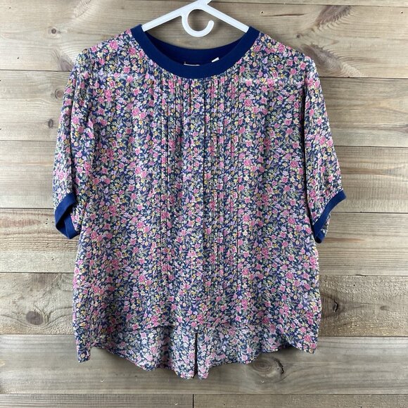 One Fine Day Womens Shirt Pintuck Sheer Floral Cottagecore Prairie Silk Small - Picture 1 of 7
